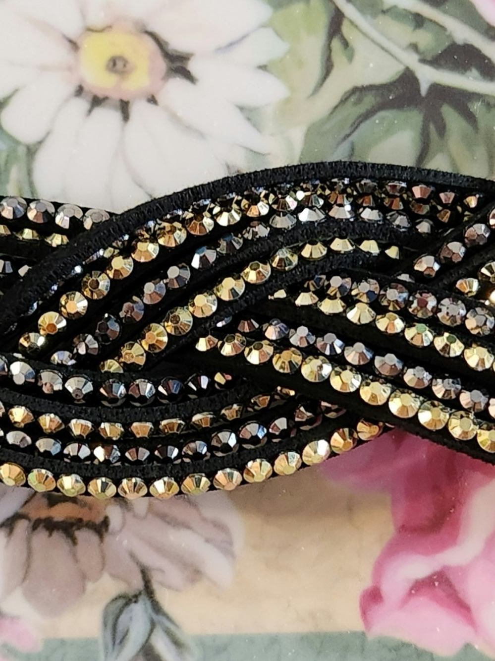 Black Braided Rhinestone Cuff Bracelet -Paparazzi Accessories